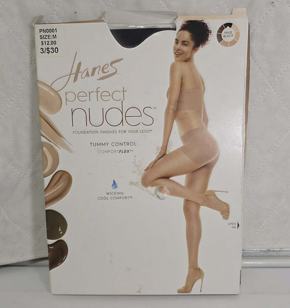 Medium, Black- Hanes Perfect Nudes Run Resistant Tummy Control Hose